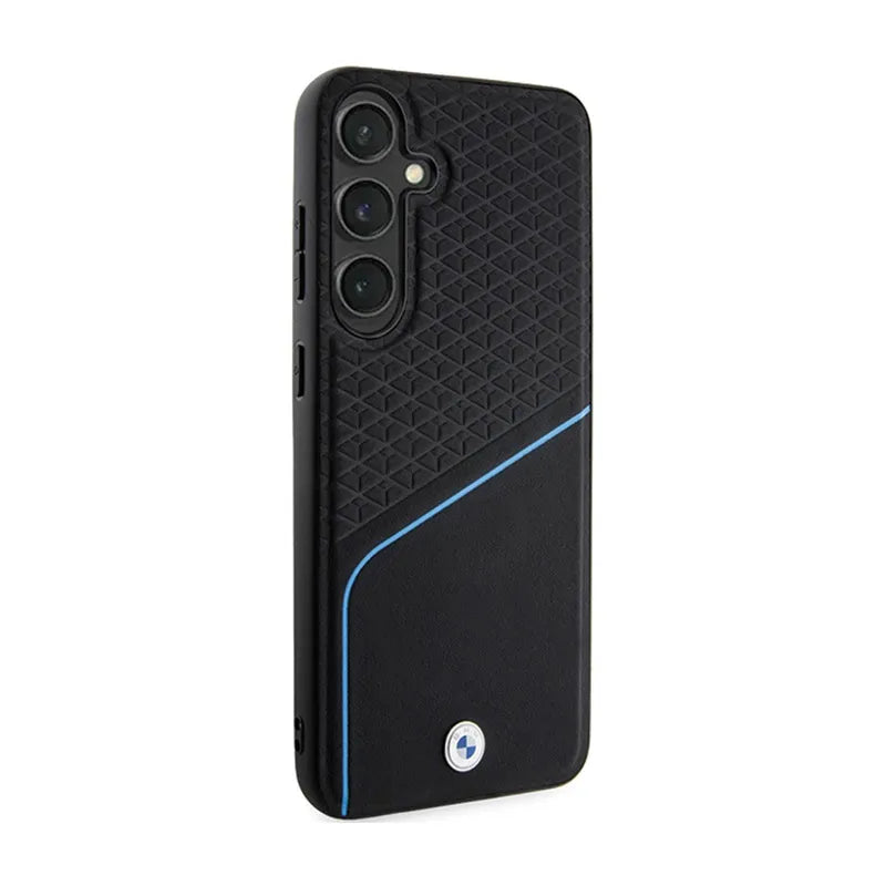 BMW Signature Leather Textured & Line MagSafe - dėklas, skirtas Samsung Galaxy S24 (juodas)