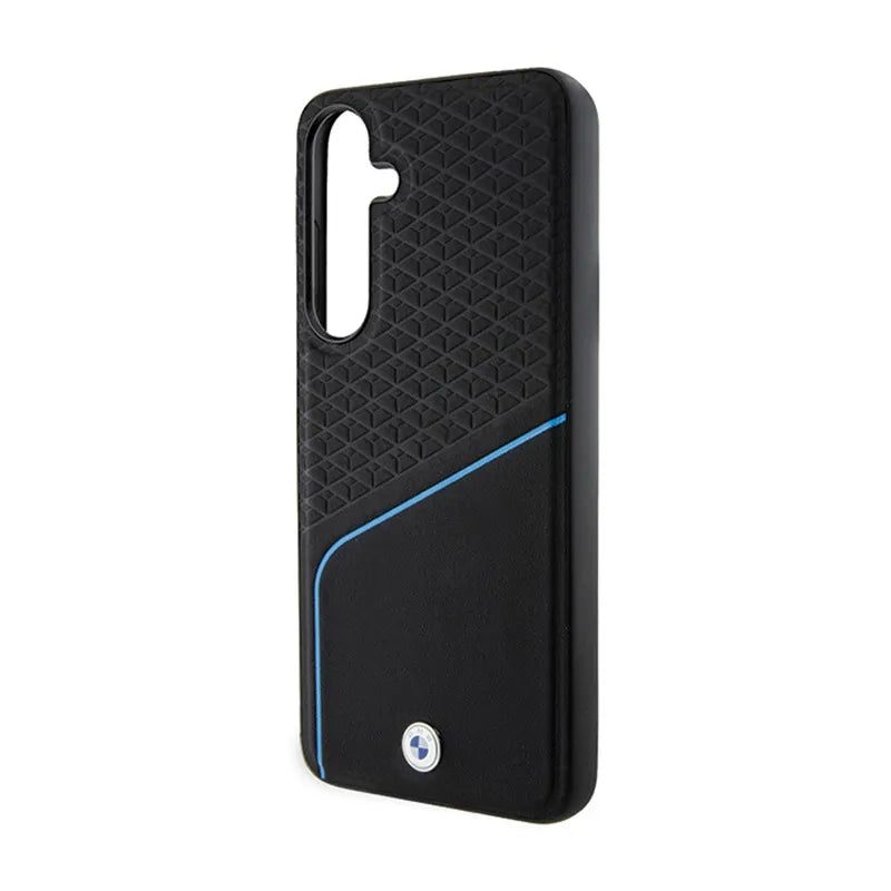 BMW Signature Leather Textured & Line MagSafe - dėklas, skirtas Samsung Galaxy S24 (juodas)