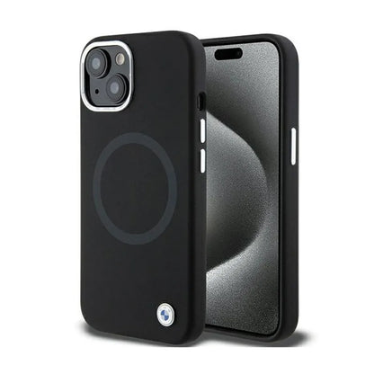 BMW Signature Liquid Silicone MagSafe – dėklas iPhone 15 (juodas)
