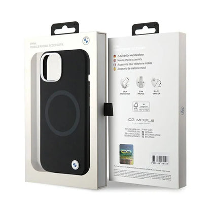 BMW Signature Liquid Silicone MagSafe – dėklas iPhone 15 (juodas)