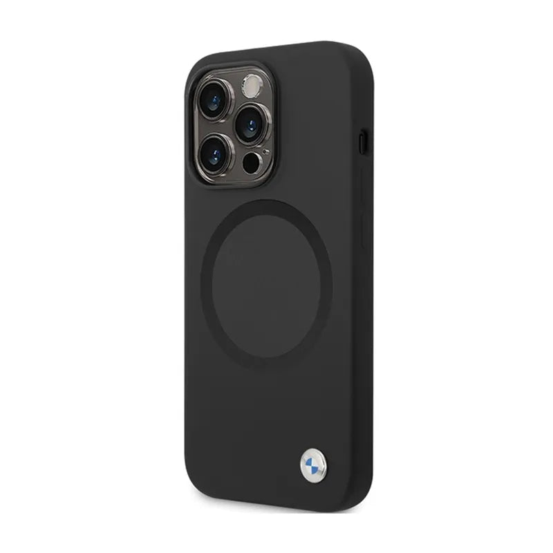 BMW Signature Liquid Silicone MagSafe dėklas, skirtas iPhone 14 Pro Max (juodas)