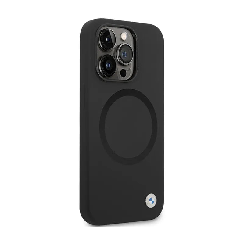 BMW Signature Liquid Silicone MagSafe – „iPhone 14 Pro“ dėklas (juodas)