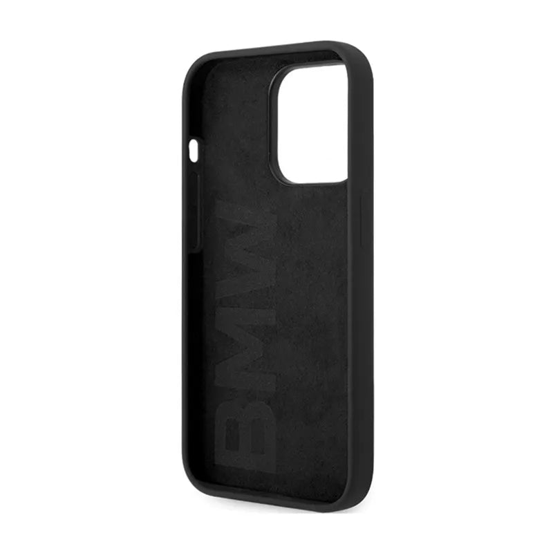 BMW Signature Liquid Silicone MagSafe – „iPhone 14 Pro“ dėklas (juodas)