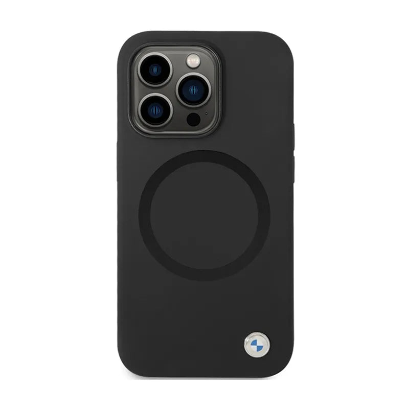 BMW Signature Liquid Silicone MagSafe – „iPhone 14 Pro“ dėklas (juodas)