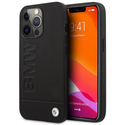 BMW Signature Logo Imprint MagSafe – dėklas iPhone 14 Pro (juodas)