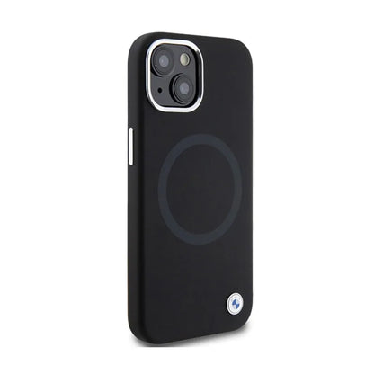 BMW Signature skystas silikonas su MagSafe – dėklas skirtas iPhone 15 Plus (juodas)