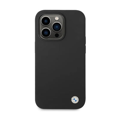 BMW silikono dėklas su metaliniu logotipu – skirtas iPhone 15 Pro Max (juodas)