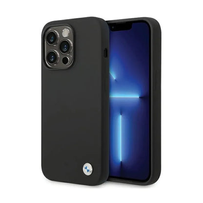 BMW silikono metalo logotipas – dėklas, skirtas „iPhone 15 Pro“ (juodas)