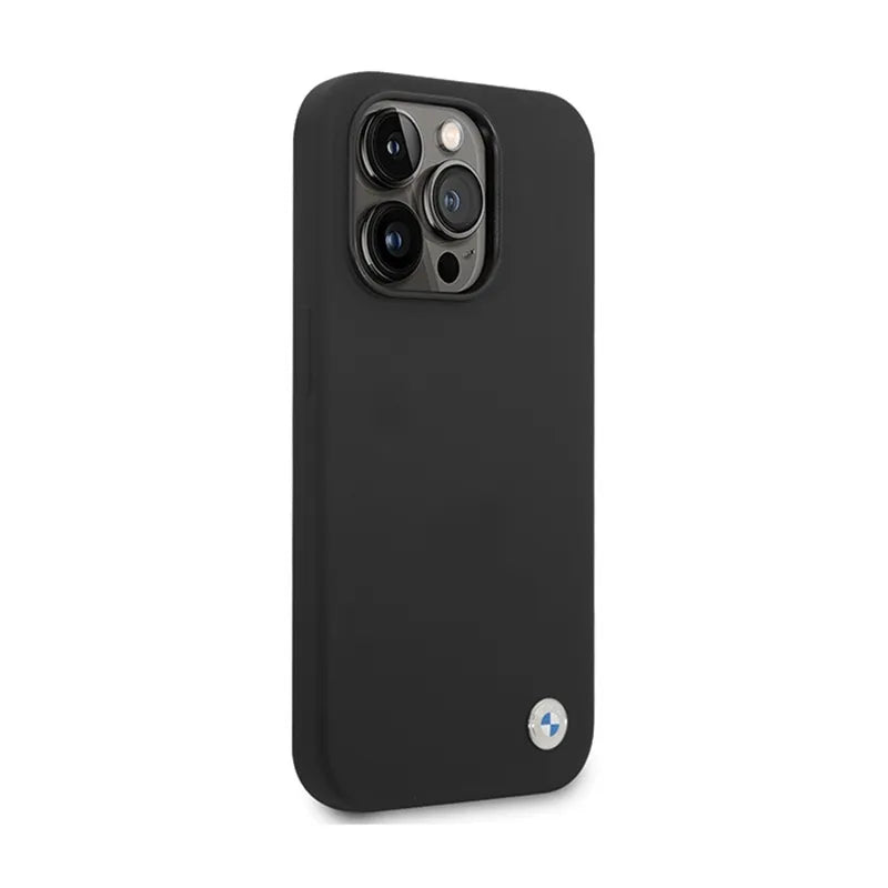 BMW silikono metalo logotipas – dėklas, skirtas „iPhone 15 Pro“ (juodas)