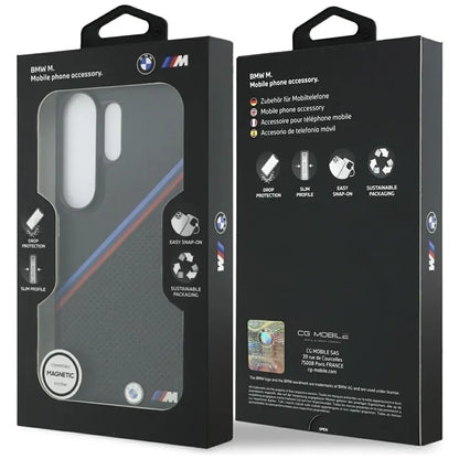 BMW Tricolor Metal Logo MagSafe - Samsung Galaxy S26 Ultra dėklas (juodas)