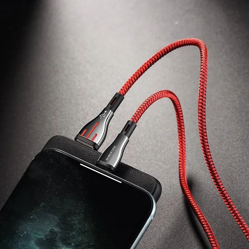 Borofone Highway – 1.2 m USB to Lightning jungties kabelis (juodas / raudonas)