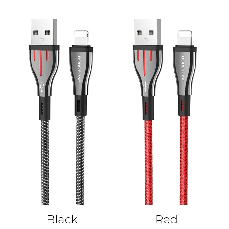 Borofone Highway – 1.2 m USB to Lightning jungties kabelis (juodas / raudonas)