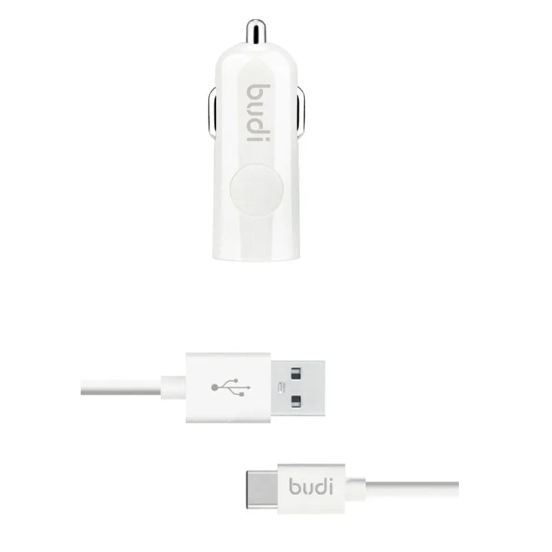 Budi - 1 USB automobilinis įkroviklis su LED indikatoriumi + USB tipo C laidas