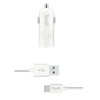 Budi - 1 USB automobilinis įkroviklis su LED indikatoriumi + USB tipo C laidas