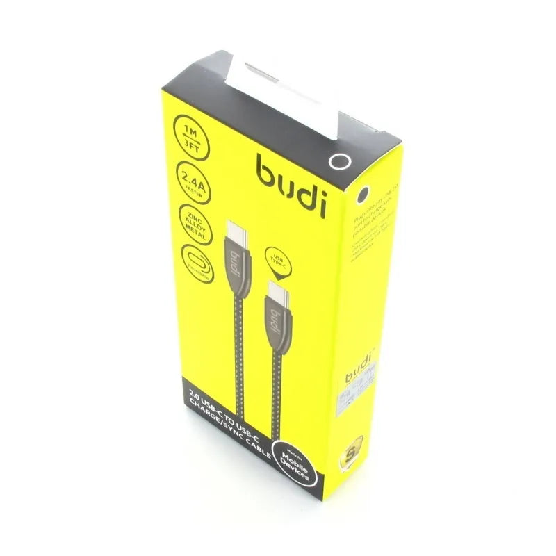 Budi - USB-C į USB-C kabelis, 2.4A, 1 m (juodas)