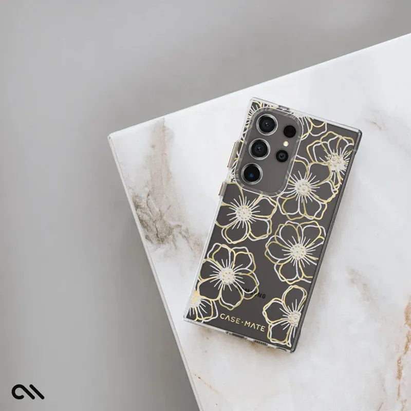 Case-Mate Floral Gems – Dėklas Samsung Galaxy S24 Ultra (Auksinis)