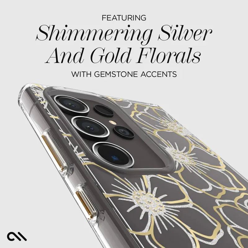 Case-Mate Floral Gems – Dėklas Samsung Galaxy S24 Ultra (Auksinis)