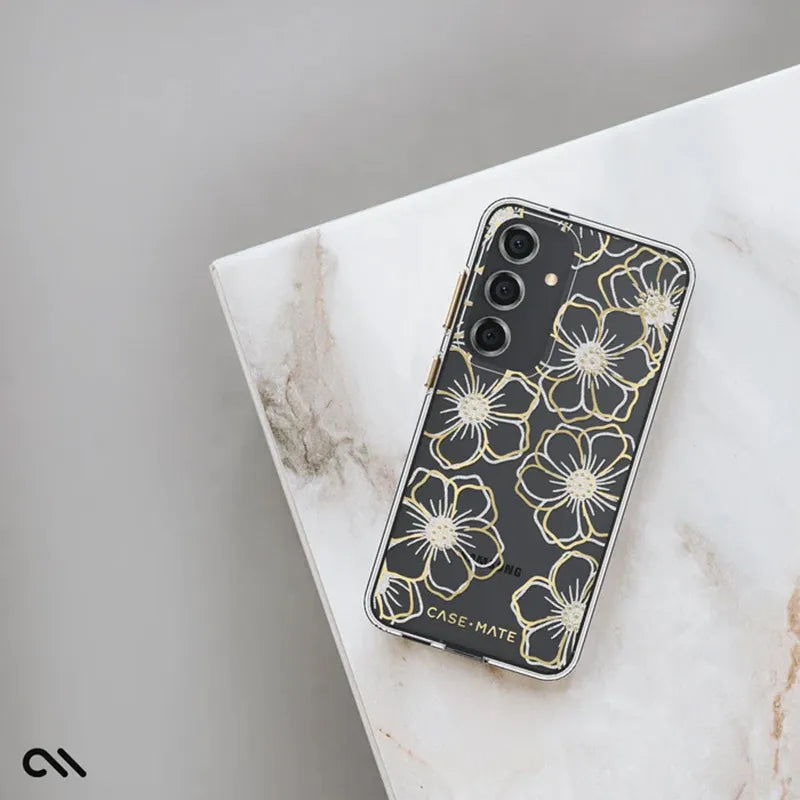 Case-Mate Floral Gems – Dėklas skirtas Samsung Galaxy S24 (Auksinis)