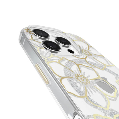 Case-Mate Floral Gems dėklas su MagSafe, skirtas iPhone 16 Pro (auksinis)