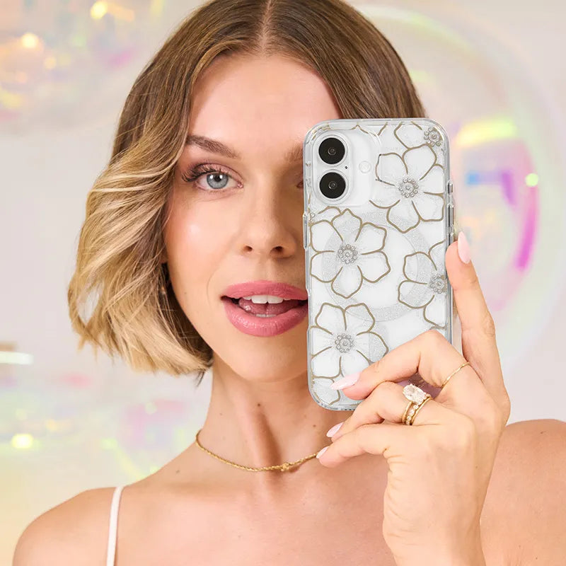 Case-Mate Floral Gems MagSafe – dėklas iPhone 16 Plus (auksinis)
