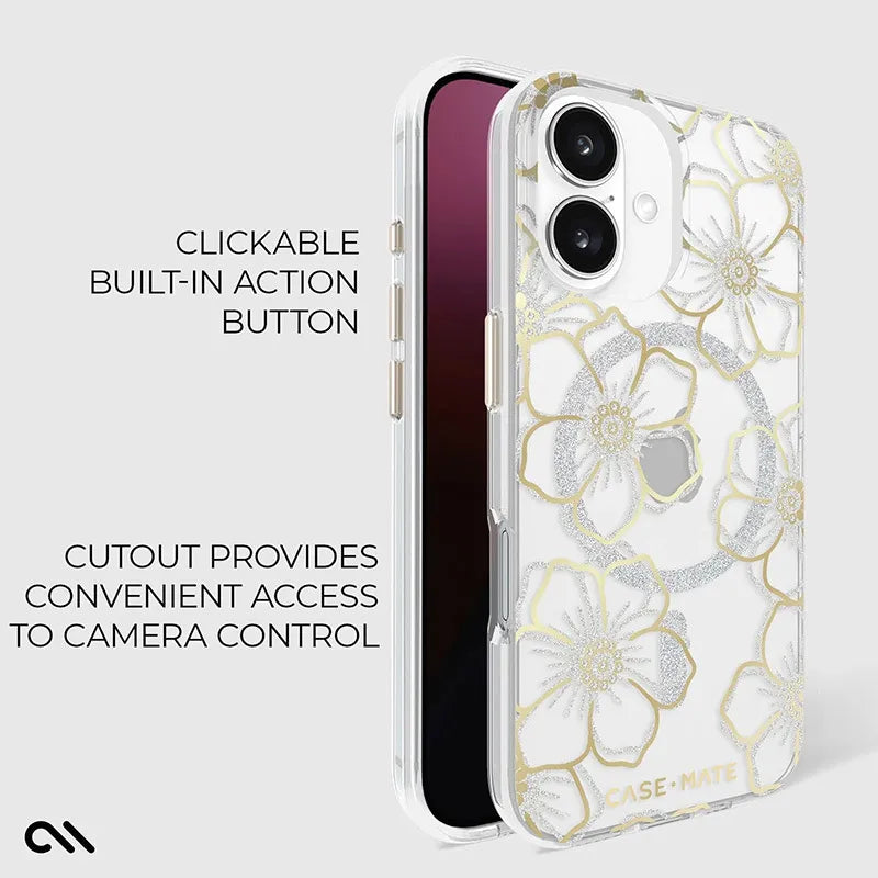 Case-Mate Floral Gems MagSafe – dėklas iPhone 16 Plus (auksinis)