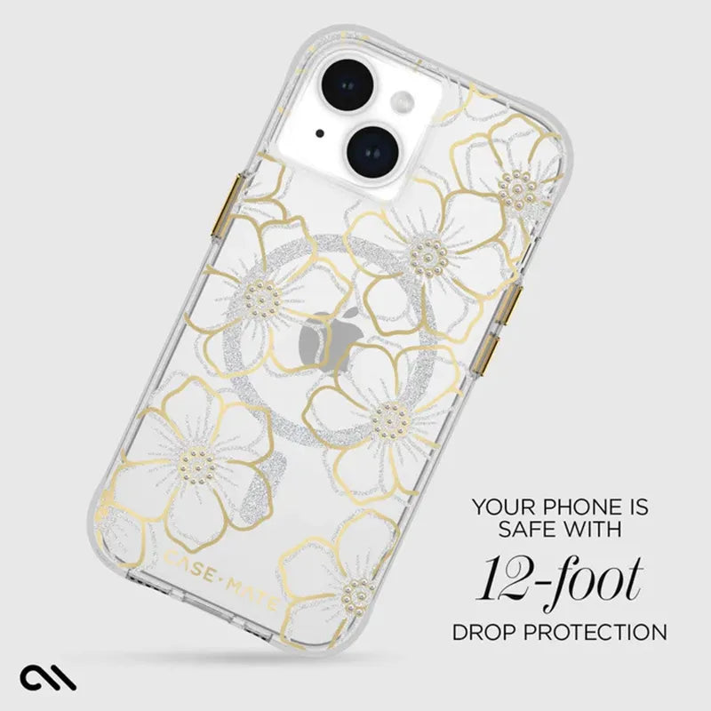 Case-Mate Floral Gems MagSafe – iPhone 15 Plus dėklas (auksinis)