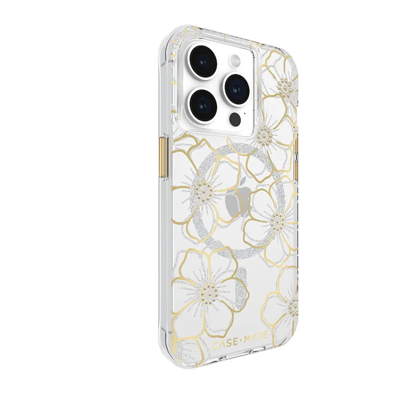 Case-Mate Floral Gems MagSafe – „iPhone 15 Pro“ dėklas (auksinis)