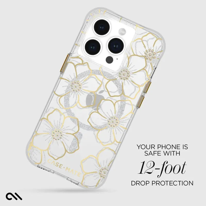 Case-Mate Floral Gems MagSafe – „iPhone 15 Pro“ dėklas (auksinis)