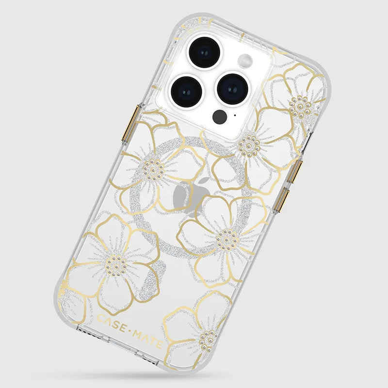 Case-Mate Floral Gems MagSafe – „iPhone 15 Pro“ dėklas (auksinis)