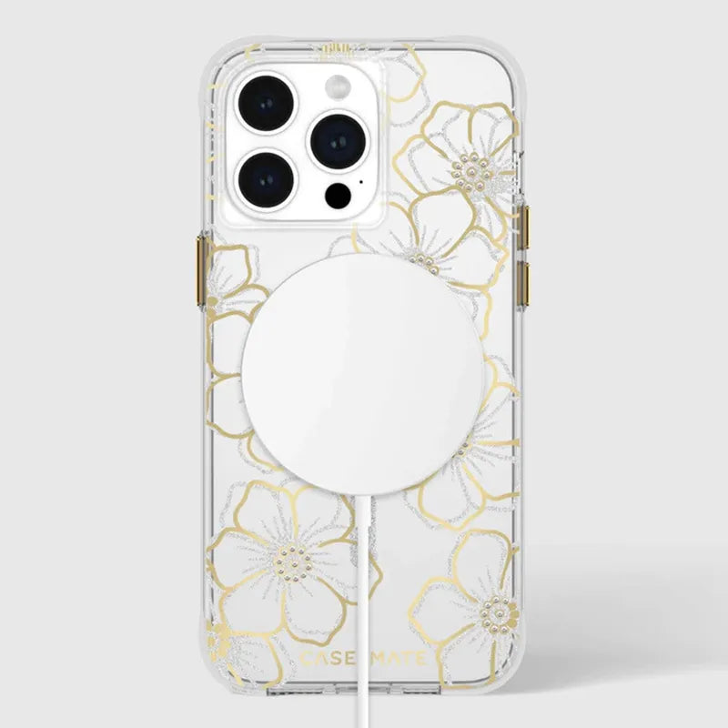 Case-Mate Floral Gems MagSafe - iPhone 15 Pro Max dėklas (aukso spalvos)