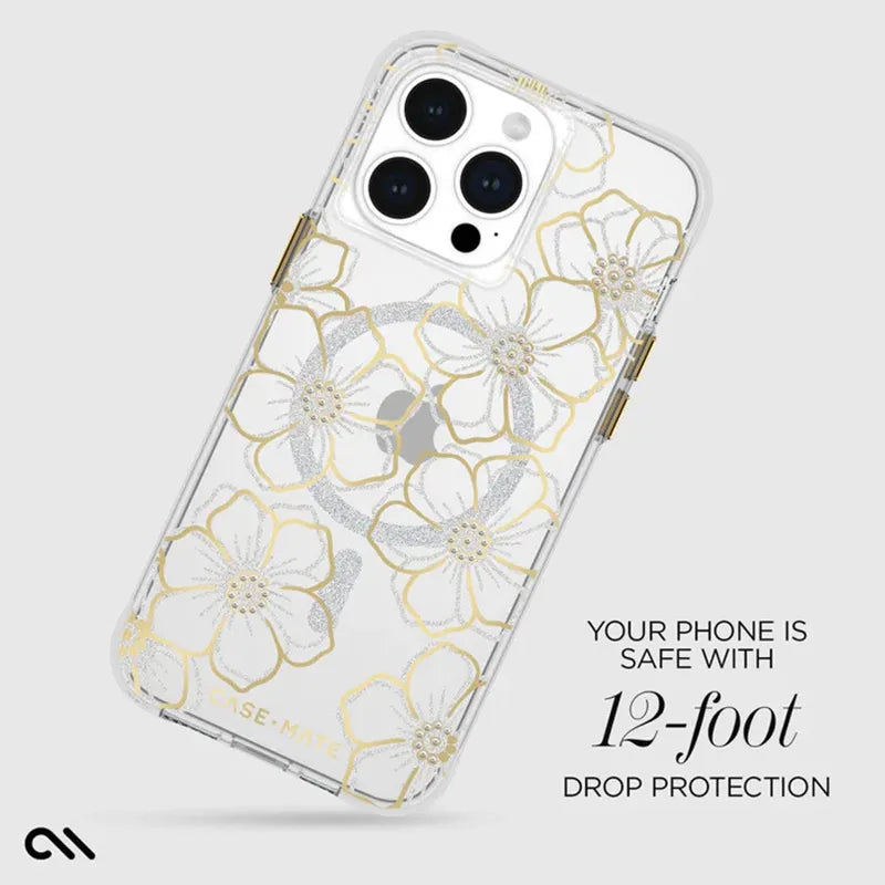 Case-Mate Floral Gems MagSafe - iPhone 15 Pro Max dėklas (aukso spalvos)