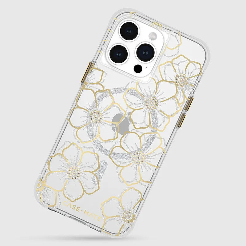 Case-Mate Floral Gems MagSafe - iPhone 15 Pro Max dėklas (aukso spalvos)
