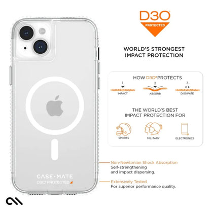 Case-Mate Itin tvirtas su D3O MagSafe – iPhone 15 Plus dėklas (Skaidrus)