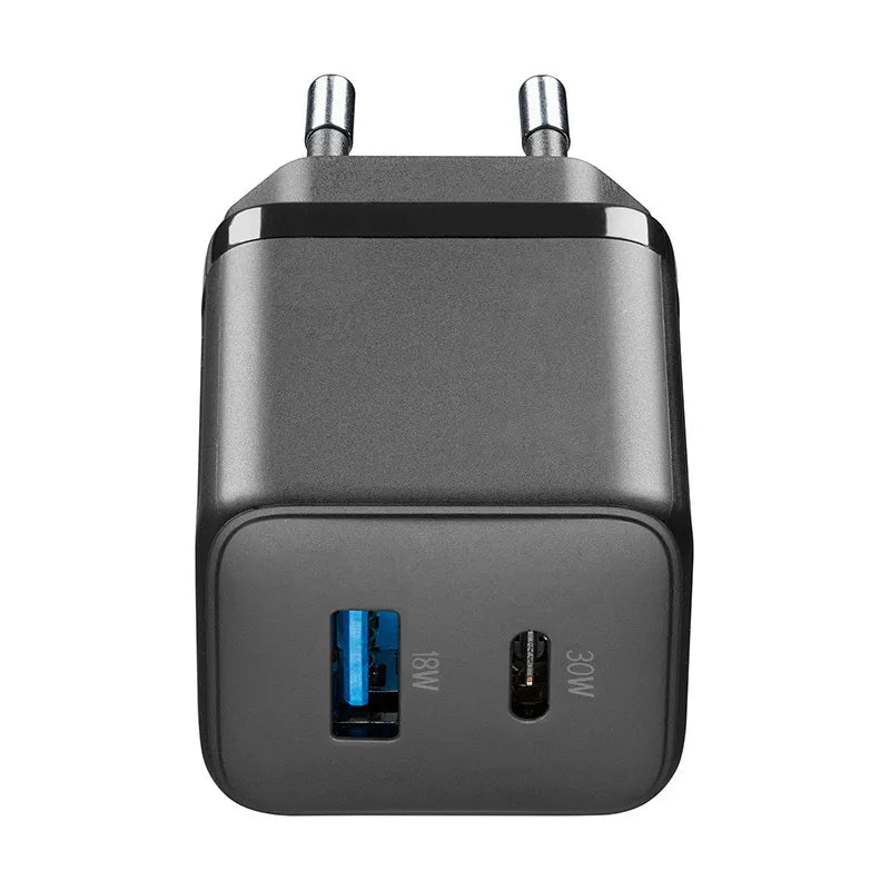 Cellularline Multipower Micro GaN - USB-C ir USB-A Power Delivery 30W tinklo įkroviklis (juodas)
