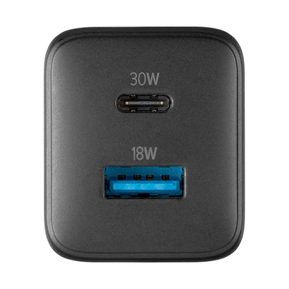 Cellularline Multipower Micro GaN - USB-C ir USB-A Power Delivery 30W tinklo įkroviklis (juodas)