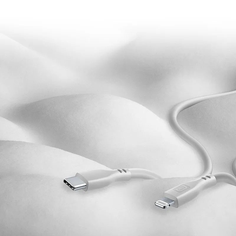 Cellularline Soft Cable – USB-C į Lightning kabelis su MFi sertifikatu, 1,2 m (pilkas)