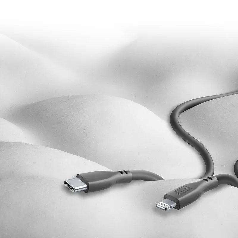 Cellularline Soft Cable – USB-C į Lightning laidas MFi sertifikuotas 1.2 m (juodas)