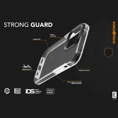Cellularline Tetra Force Strong Guard – „iPhone 15 Pro“ dėklas su „MICROBAN“ danga (permatomas)