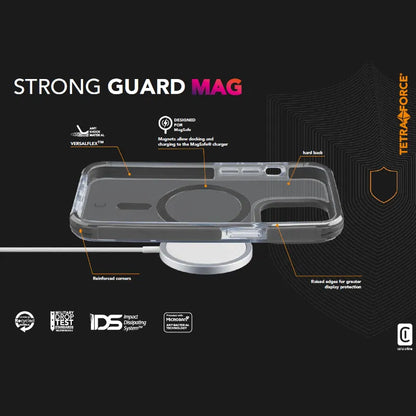 Cellularline Tetra Force Strong Guard Mag – iPhone 15 Pro MagSafe dėklas su MICROBAN danga (skaidrus)