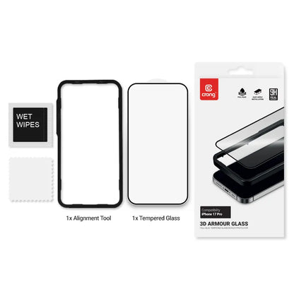Crong 3D Armor Glass – Grūdintas stiklas iPhone 17 Pro + montavimo rėmelis