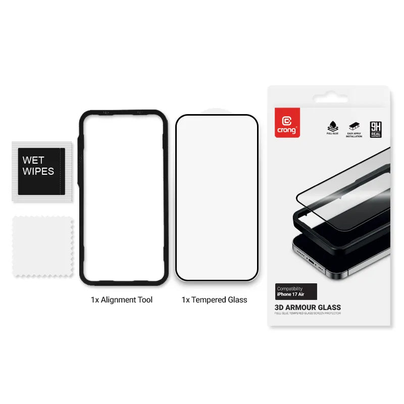 Crong 3D Armor Glass – Grūdintas stiklas iPhone Air + montavimo rėmelis