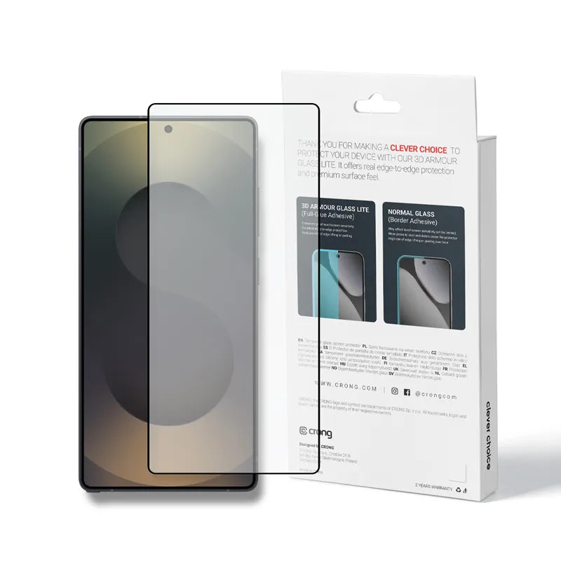 Crong 3D Armour Glass Lite – Pilnas klijavimas, grūdintas stiklas, skirtas Samsung Galaxy S25 Ultra