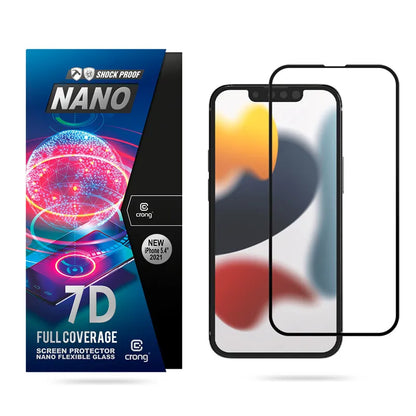 Crong 7D Nano Lankstus Stiklas - Neperleidžiamas 9H hibridinis stiklas visam iPhone 13 mini ekranui
