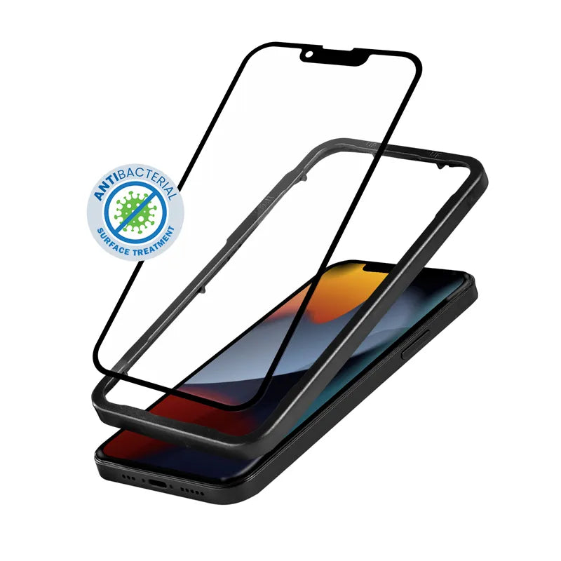 Crong Anti-Bakterinis 3D Armor Glass – 9H grūdintas stiklas visam ekranui iPhone 14 Plus / iPhone 13 Pro Max + montavimo rėmelis