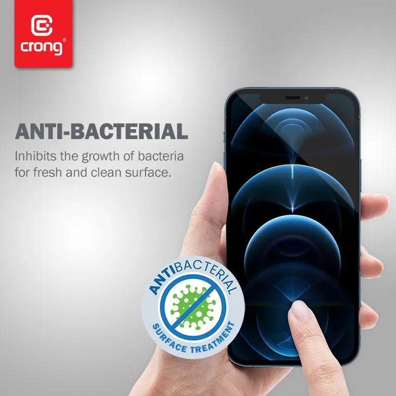 Crong Antibakterinis 3D Armor Glass – 9H grūdintas stiklas visam iPhone 12 Mini ekranui + montavimo rėmelis