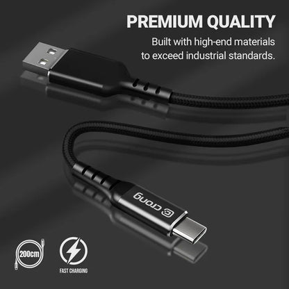 Crong Armor Link - 100W PD 5A USB-C į USB-C kabelis 200cm (juodas)