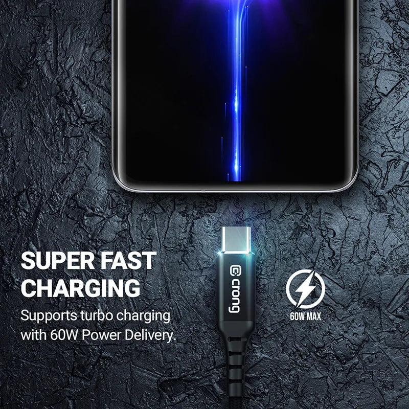 Crong Armor Link - 100W PD 5A USB-C į USB-C kabelis 200cm (juodas)