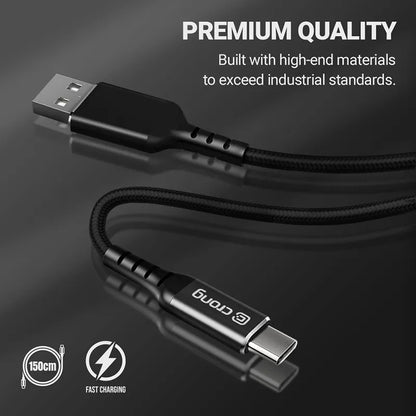 Crong Armor Link – 60W PD 3A USB-A į USB-C kabelis 150cm (juodas)
