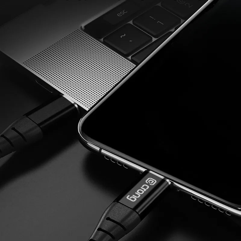 Crong Armor Link - 60W PD 3A USB-A į USB-C kabelis 25cm (juodas)