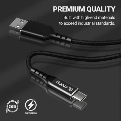 Crong Armor Link - 60W PD 3A USB-A į USB-C kabelis 25cm (juodas)